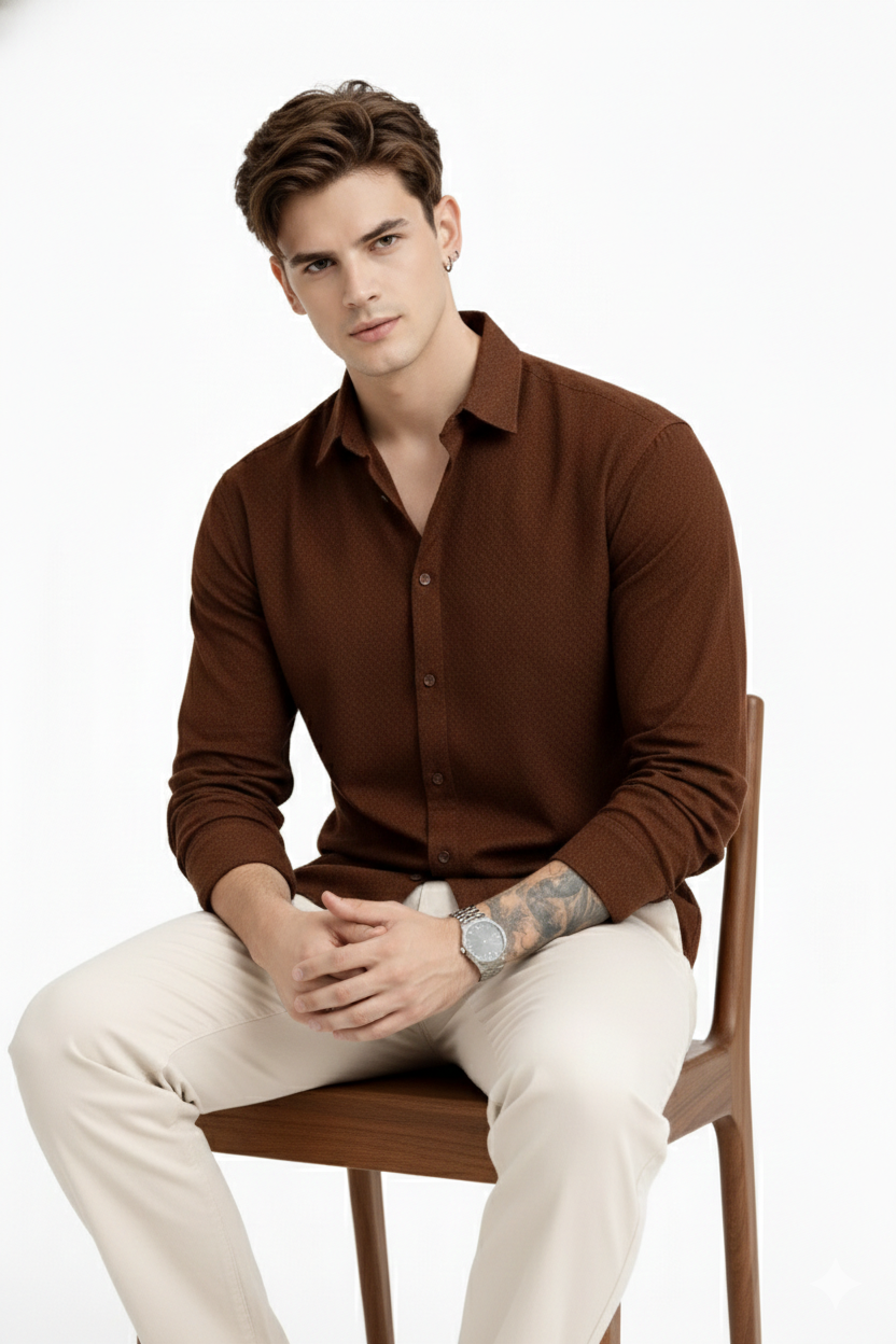 Men’s Luxury Brown Casual Wear Shirt