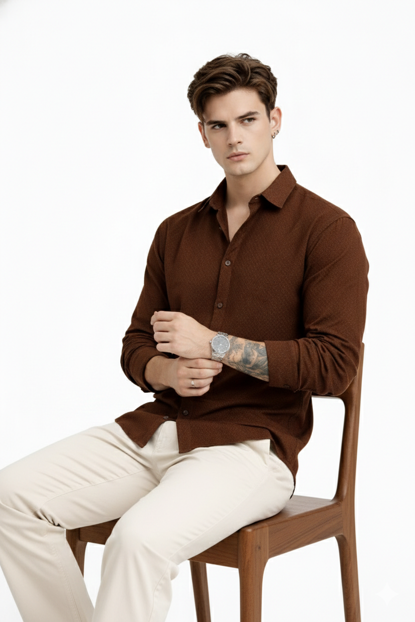 Men’s Luxury Brown Casual Wear Shirt