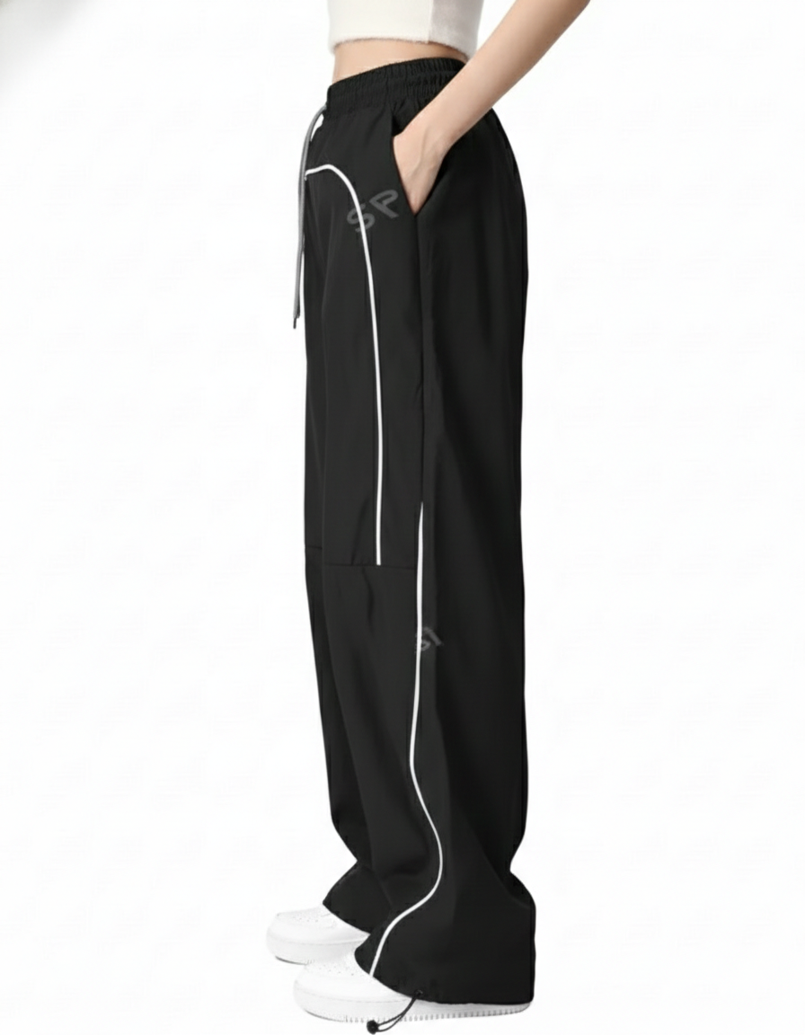 High-Contrast Wide-Leg Urban Trousers