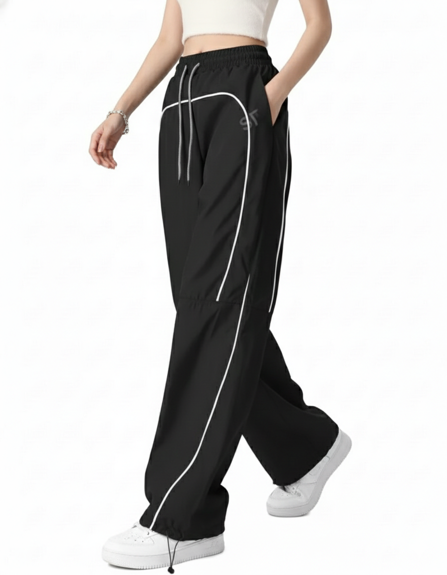 High-Contrast Wide-Leg Urban Trousers