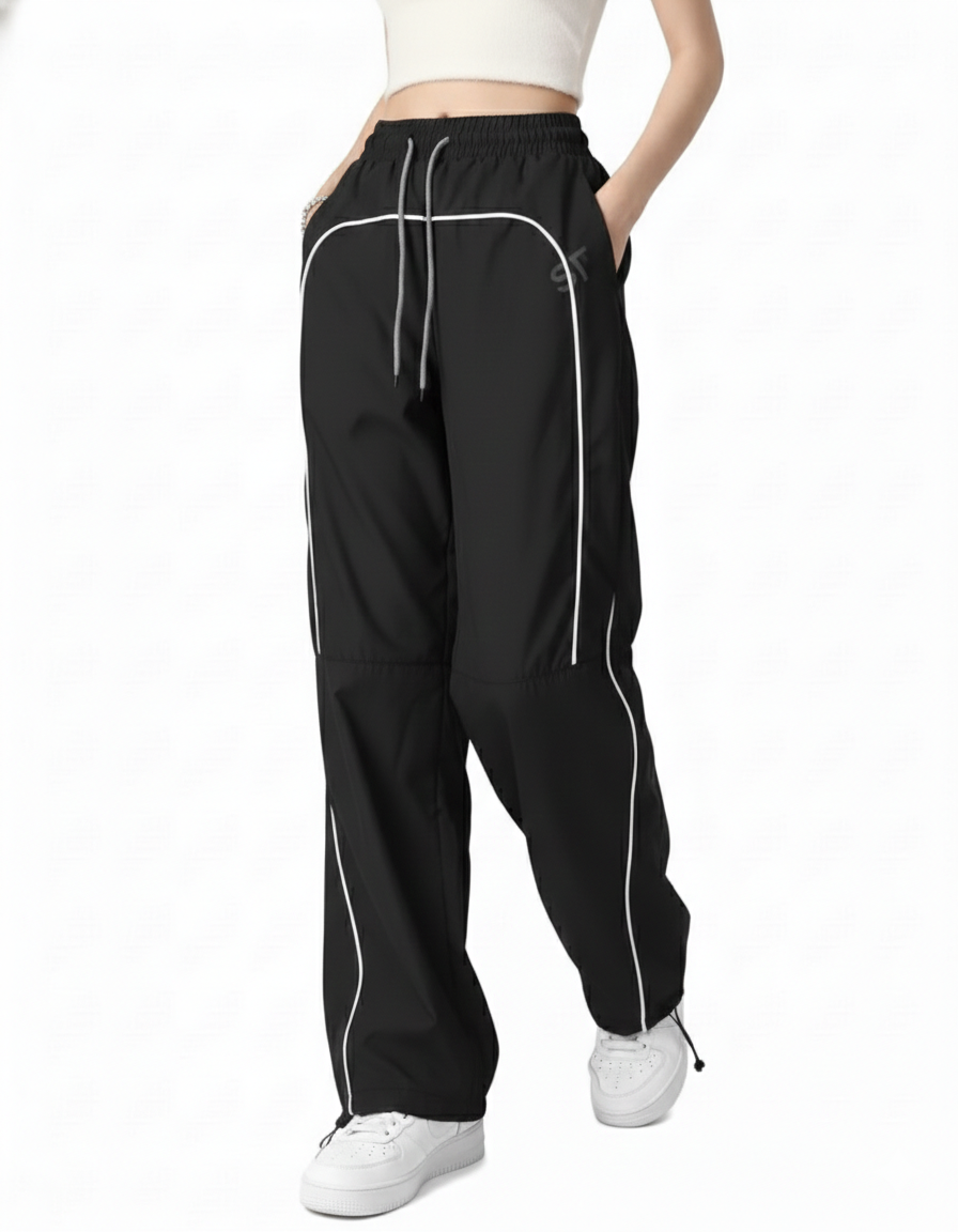 High-Contrast Wide-Leg Urban Trousers