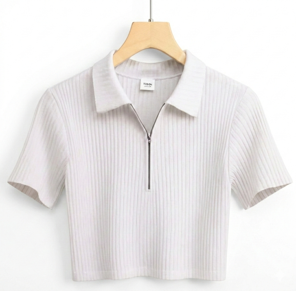 Active Ribbed Quarter-Zip Crop Polo