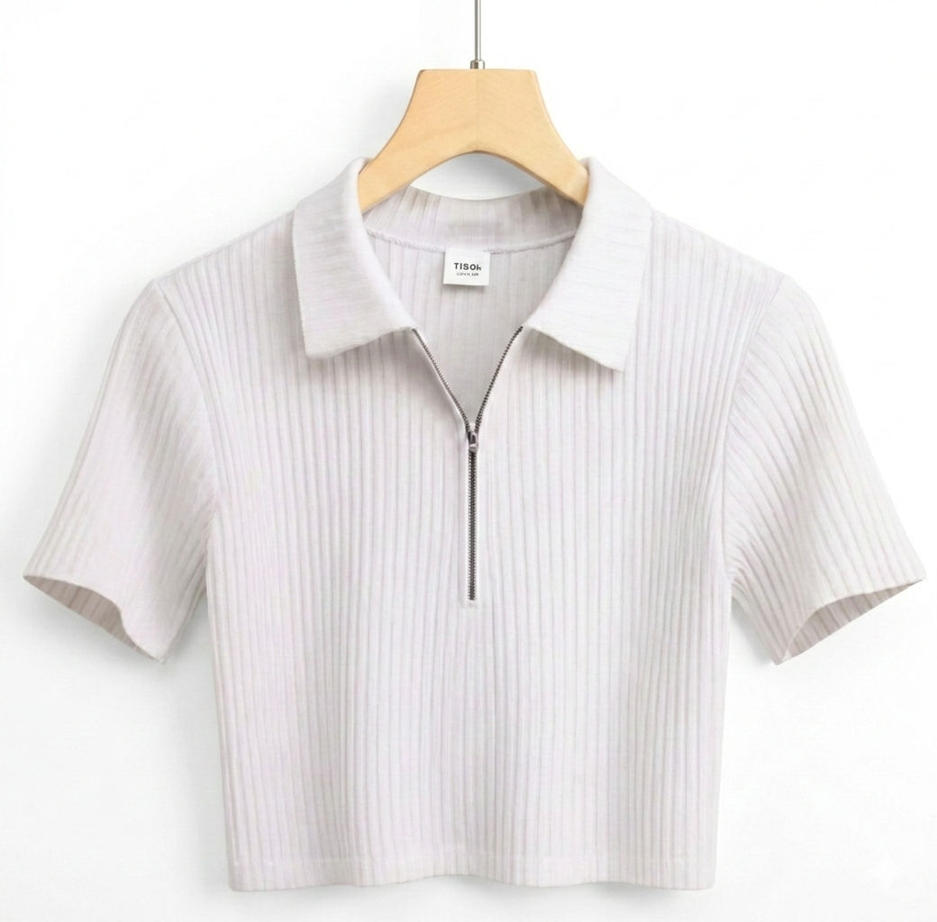 Active Ribbed Quarter-Zip Crop Polo