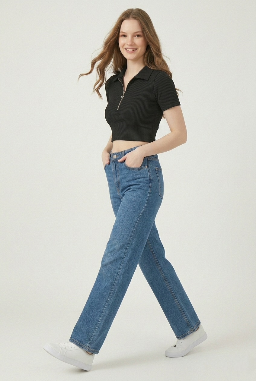 Ribbed Quarter-Zip Crop Polo