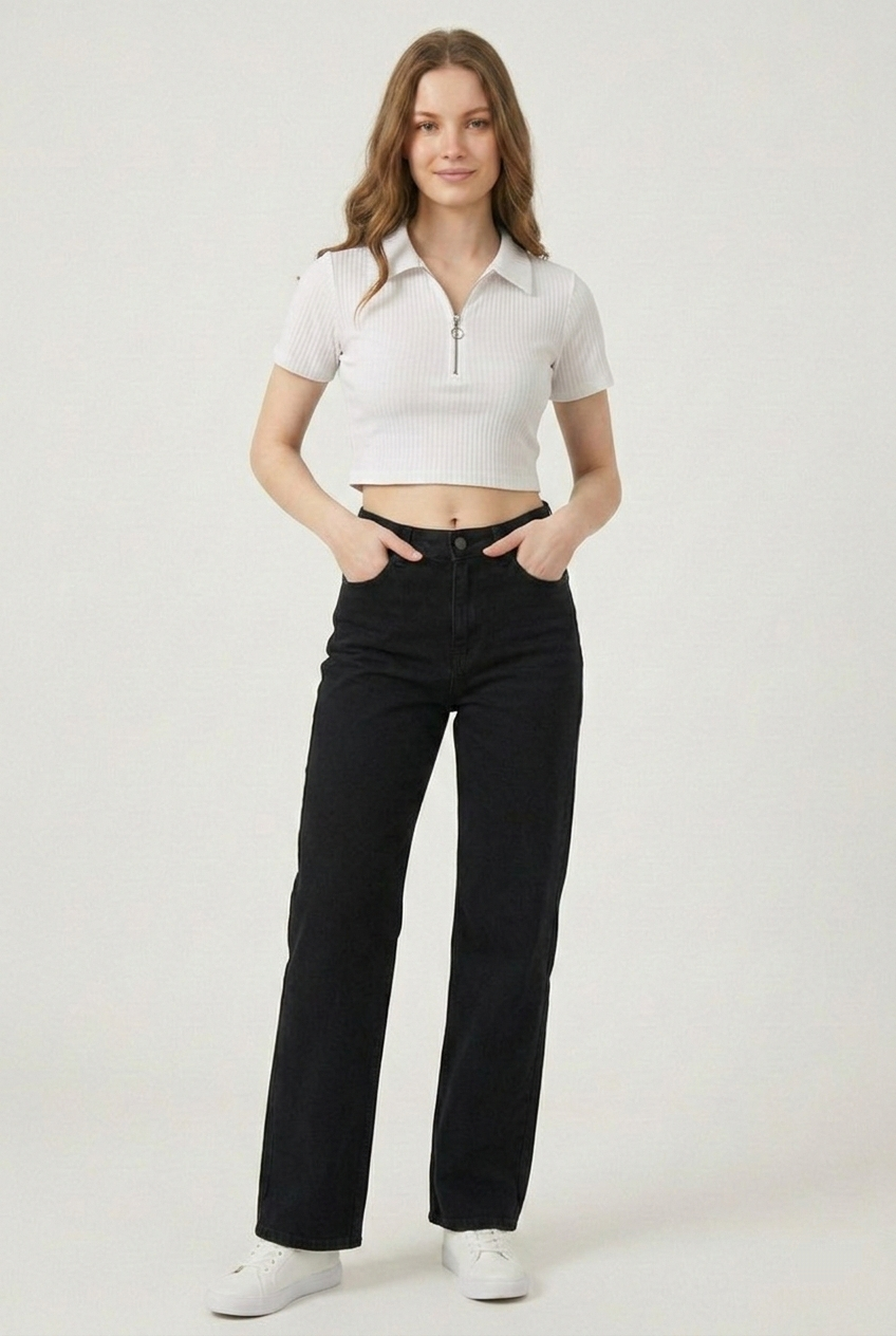 Active Ribbed Quarter-Zip Crop Polo