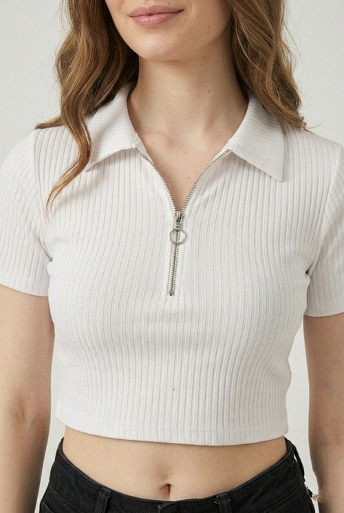 Active Ribbed Quarter-Zip Crop Polo