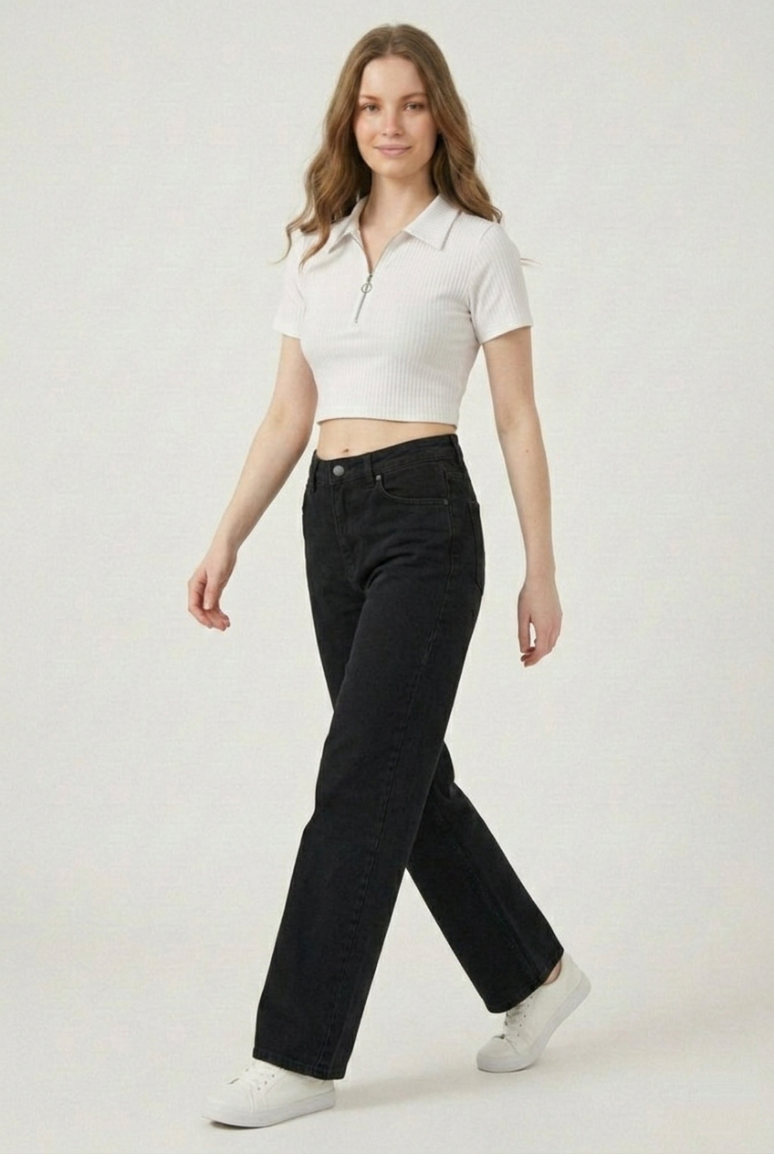 Active Ribbed Quarter-Zip Crop Polo