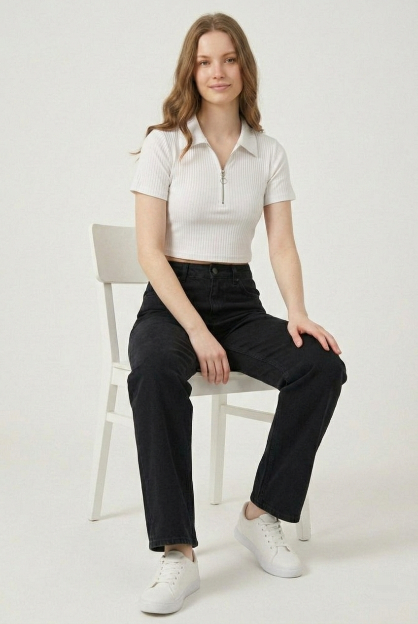 Active Ribbed Quarter-Zip Crop Polo