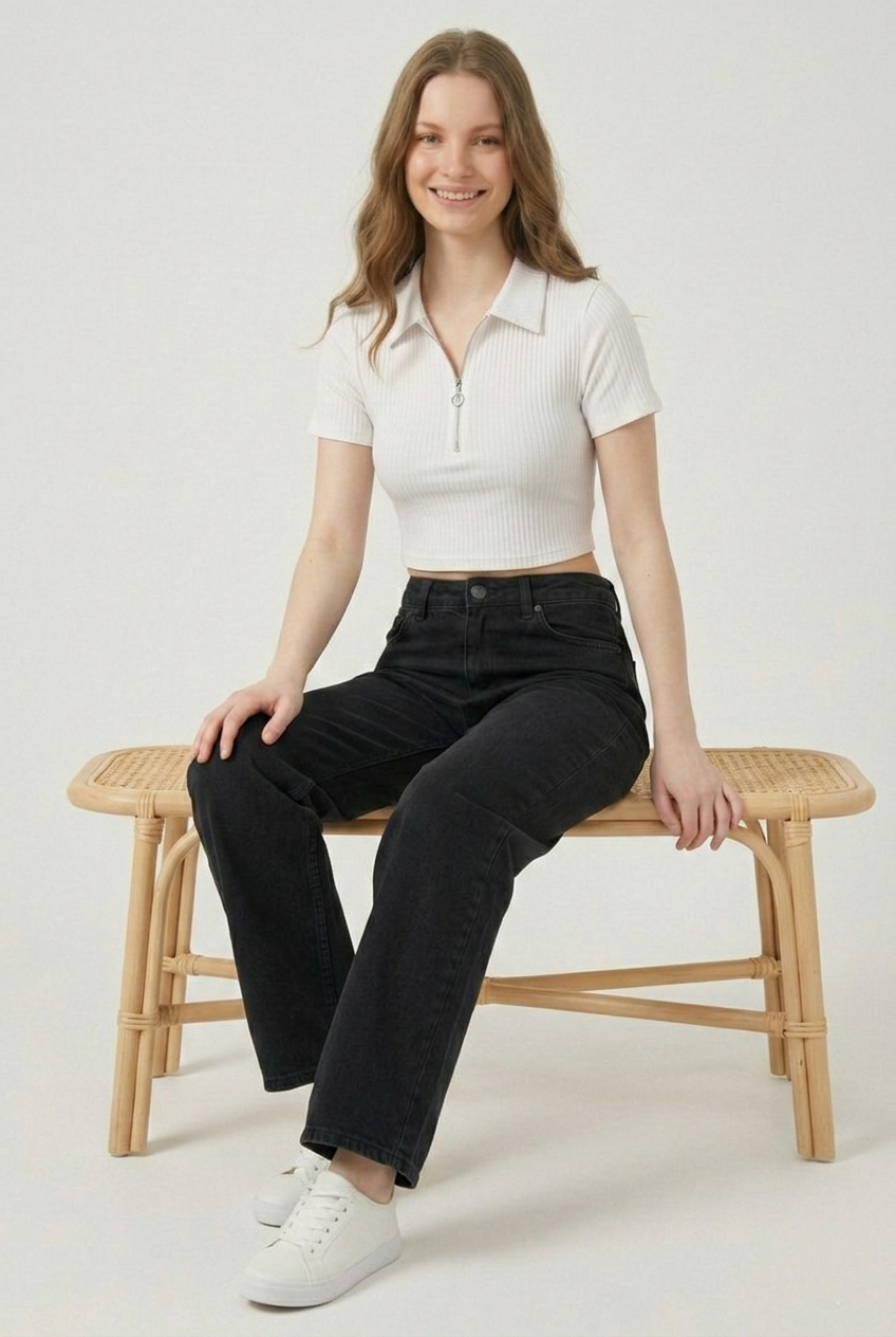 Active Ribbed Quarter-Zip Crop Polo