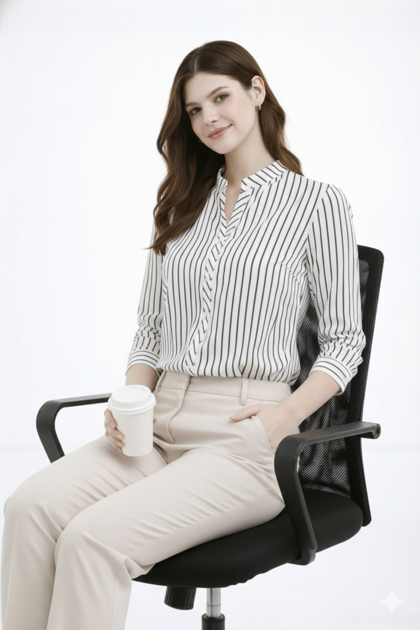 Chic White Vertical Stripe Shirt for Women