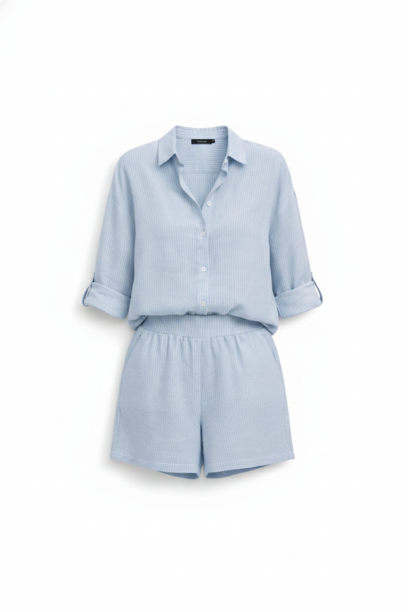 Elegant Sky Blue Cotton Blend Two-Piece Summer Set