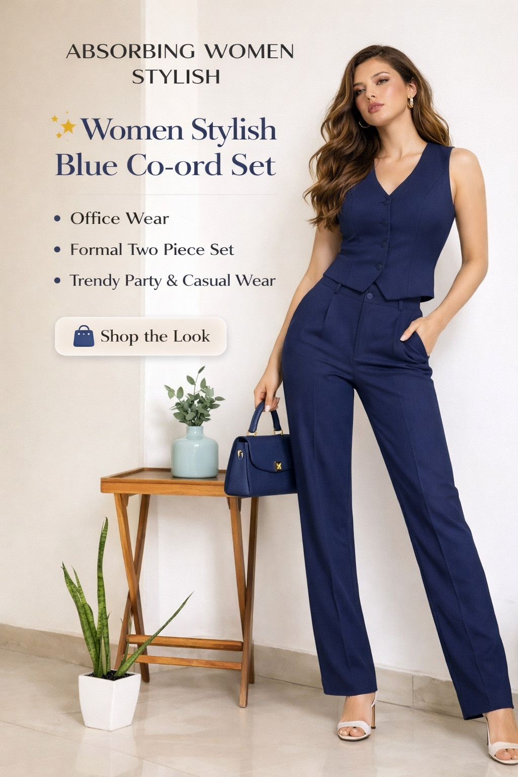 Women Stylish Blue Co-ord Set – Elegant Office & Party Wear Two Piece Suit