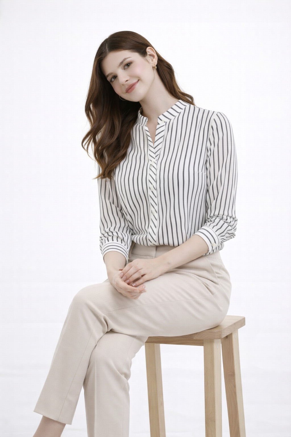 Chic White Vertical Stripe Shirt for Women