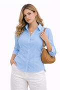 Women’s Light Blue Formal Button-Down Shirt | Slim Fit Office Wear Shirt