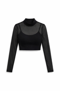 Women’s Black Sheer Mesh Crop Top