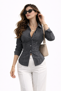 Women’s Slim Fit Striped Shirt – Classic Collar Design