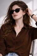 Classic Brown Cotton Women Shirt