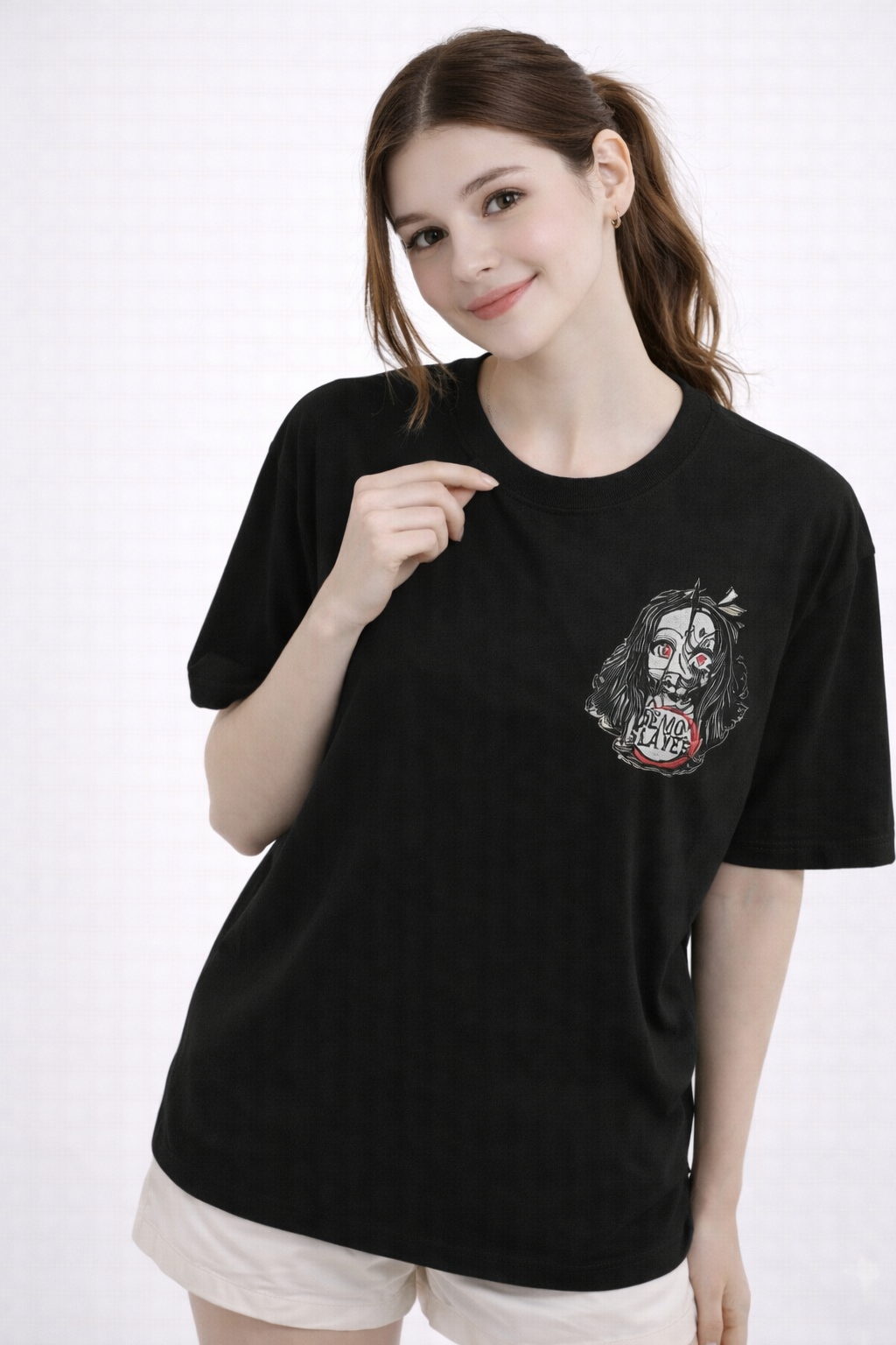Women’s Black Oversized Anime Print T-Shirt