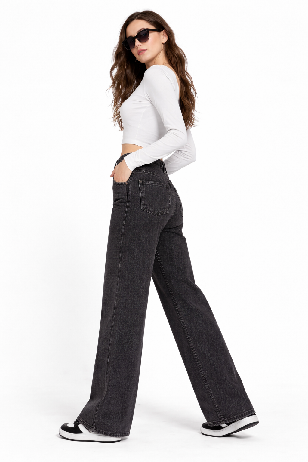 Black Wide-Leg Jeans for Women – High Waist Loose Fit Denim