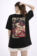 Women’s Black Oversized Anime Print T-Shirt