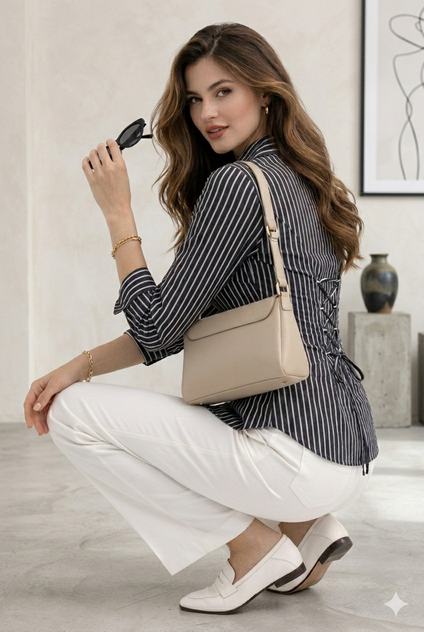 Women’s Slim Fit Striped Shirt – Classic Collar Design