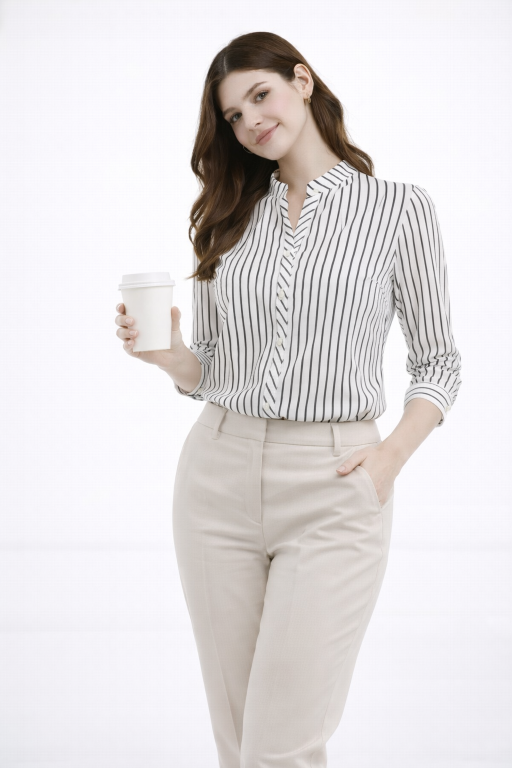 Chic White Vertical Stripe Shirt for Women