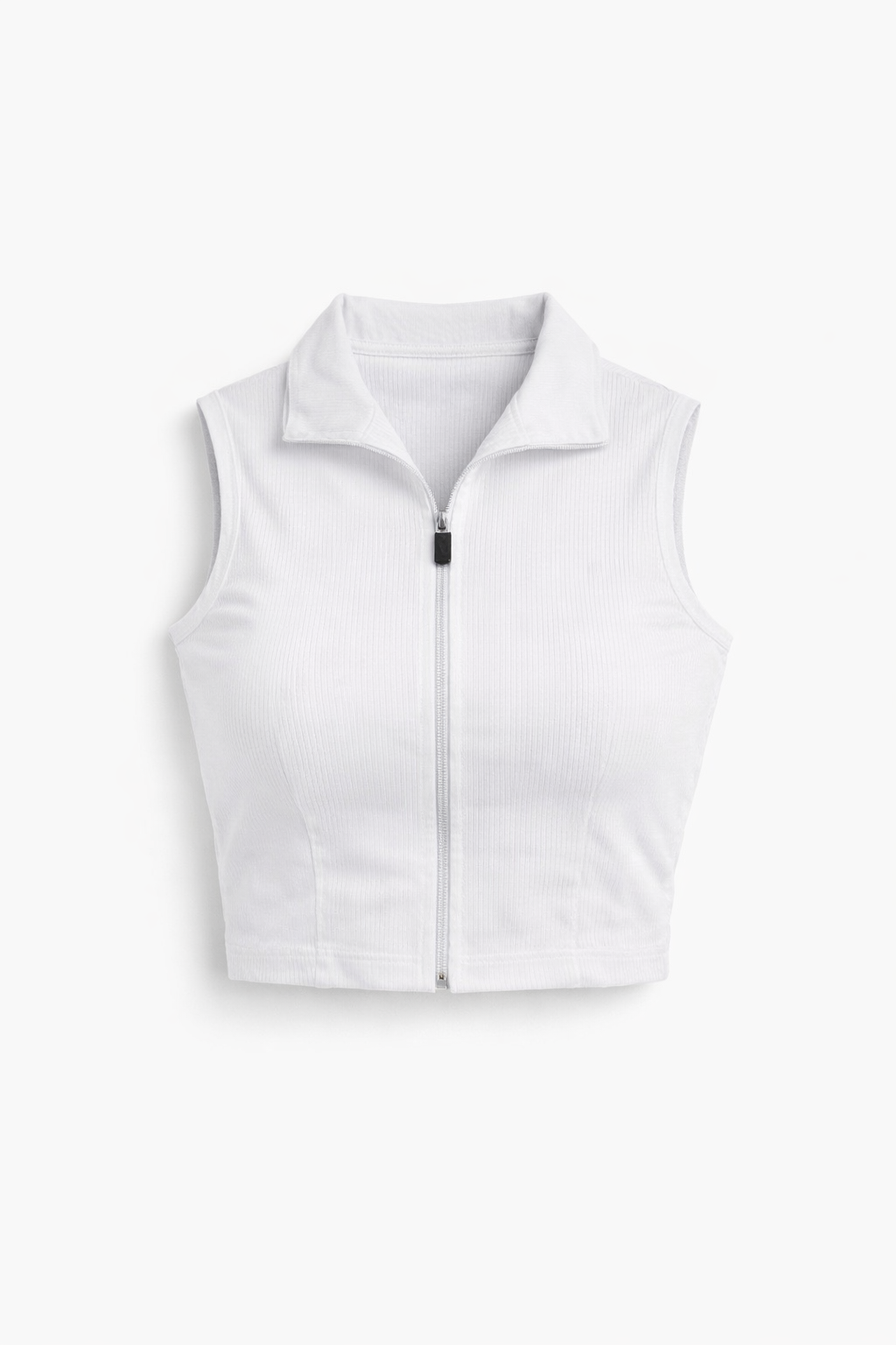 Zip It Up White Ribbed Crop Top
