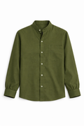 Men’s Solid Olive Green Band Collar Shirt