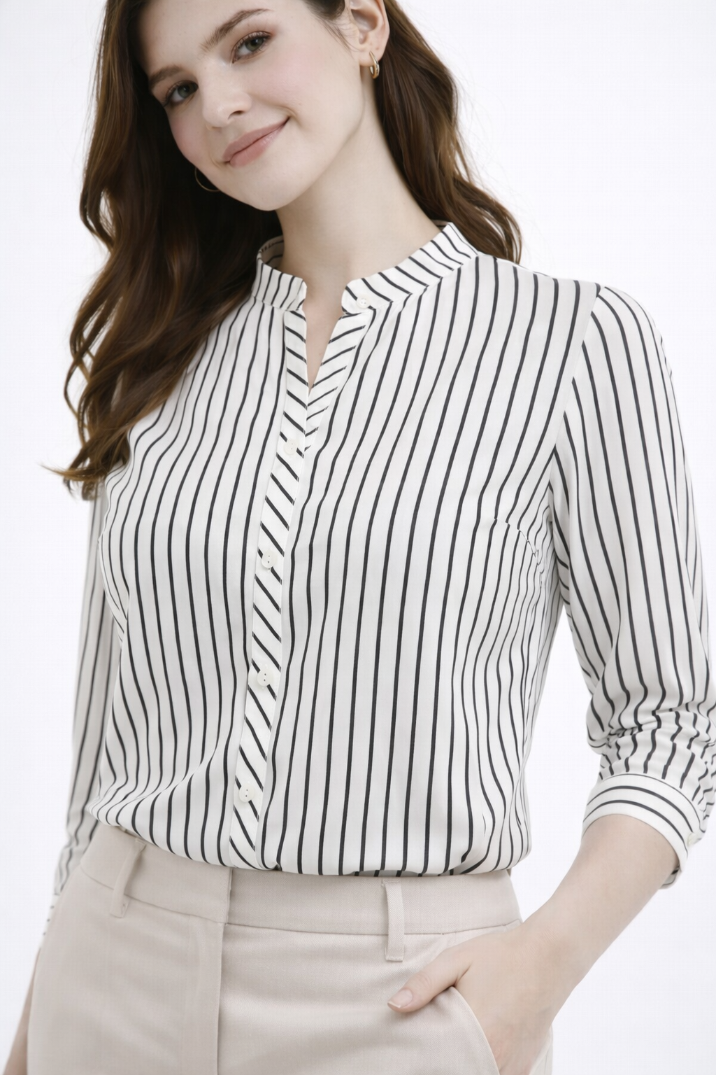 Chic White Vertical Stripe Shirt for Women