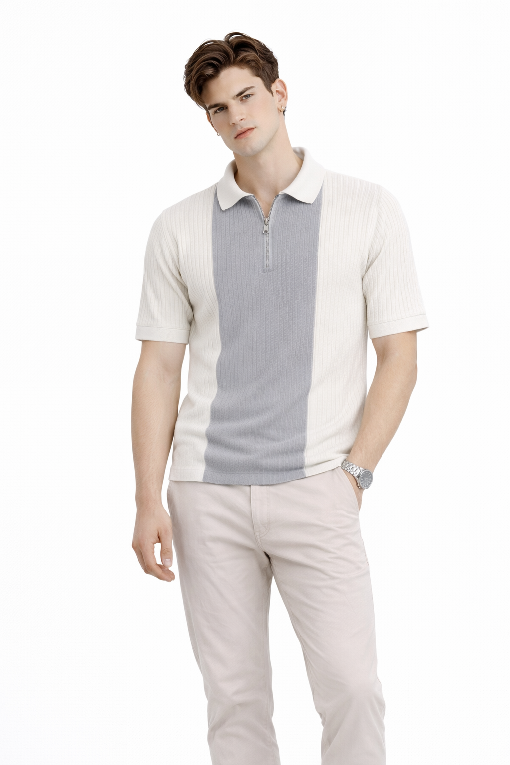 Imperial Ribbed Zip Polo T-Shirt for Men